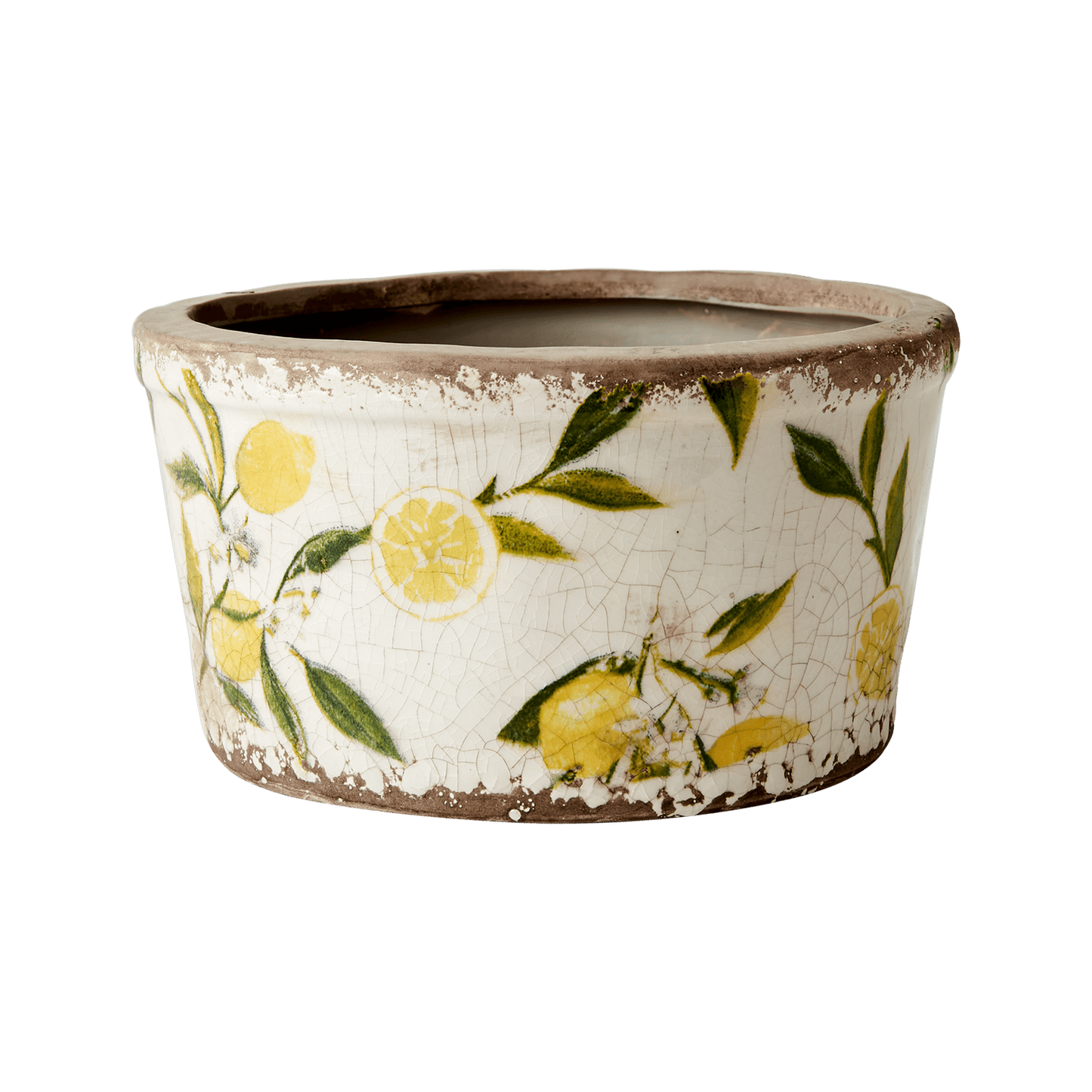 Lemona blomsterpotte i keramikk fra Affari med et vakkert sitron mønster og vintage preg, alle er unike. Fyll den med dine favoritt planter og blomster. Dekorer både hjemmet og hytta.