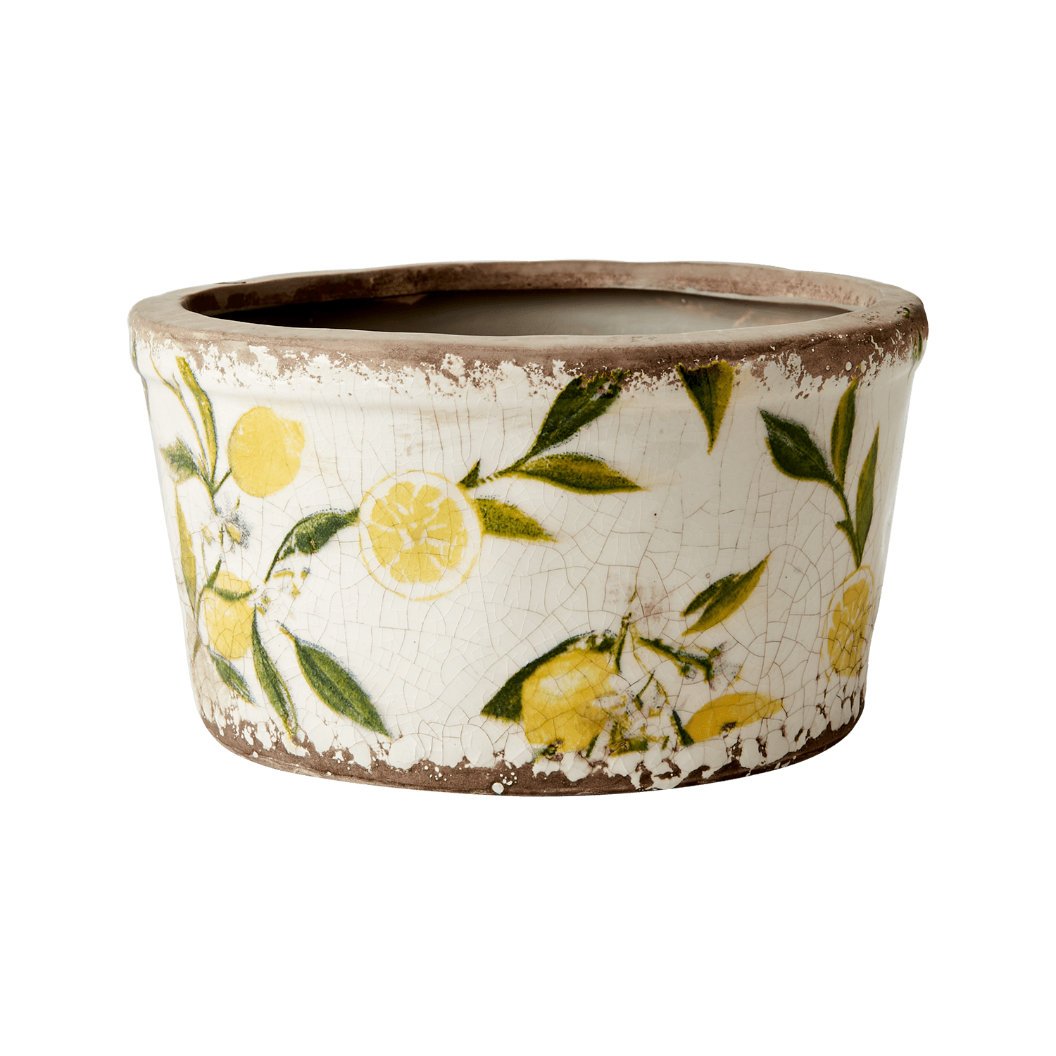 Lemona blomsterpotte i keramikk fra Affari med et vakkert sitron mønster og vintage preg, alle er unike. Fyll den med dine favoritt planter og blomster. Dekorer både hjemmet og hytta.