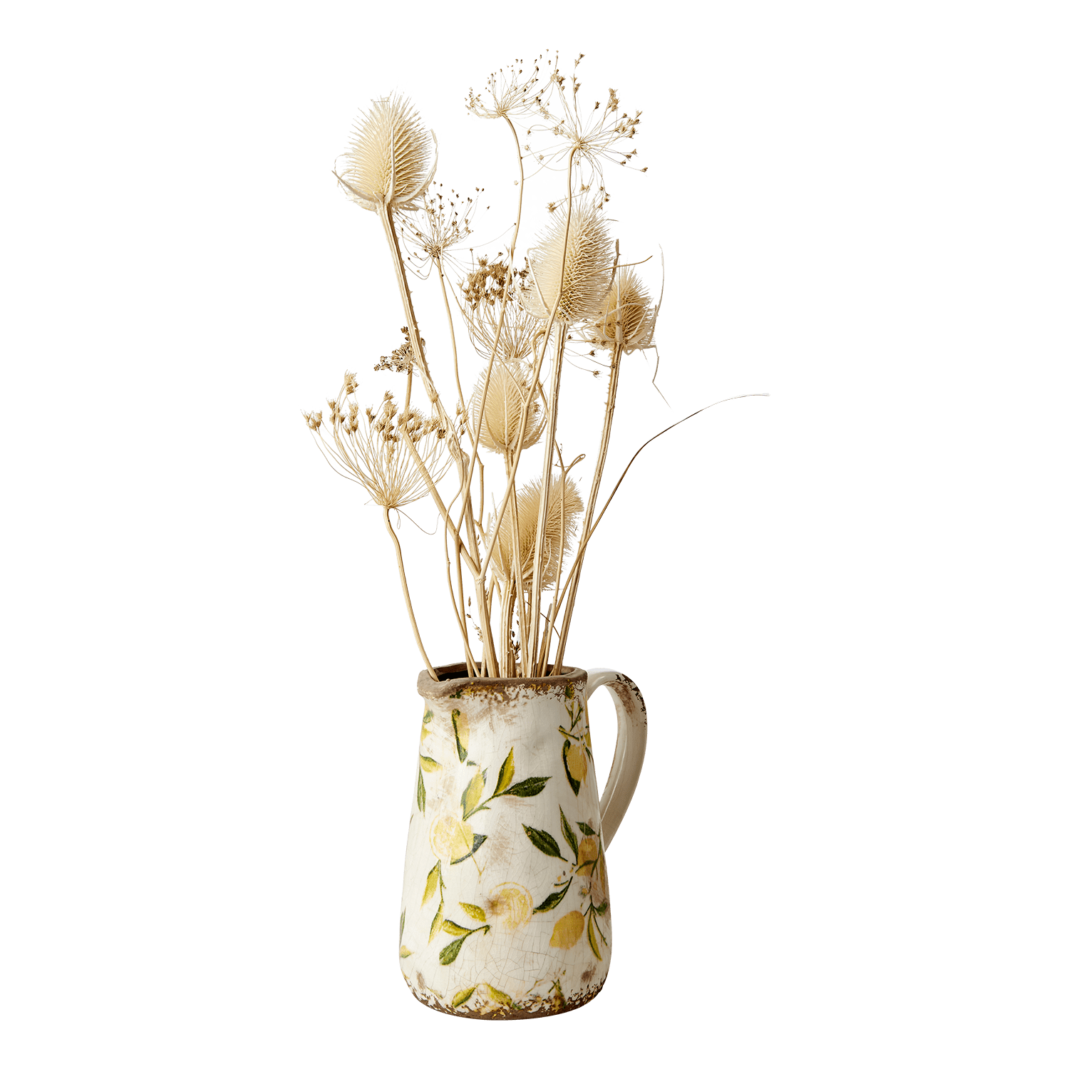 En skjønn vase i keramikk med et vakkert sitron mønster. Bruk vasen til tørkede blomster eller bare som den er for en herlig dekorativ detalj i hjemmet, fra Affari.