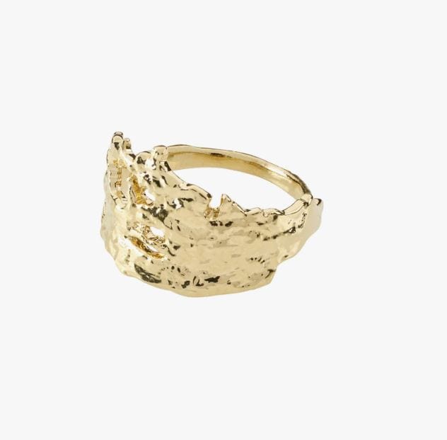 Denne gullbelagte ringen med organiske og irregulære former fra Pilgrim gir et eksklusivt uttrykk til favorittantrekkene dine. Med dens unike form vil den raskt bli en favoritt.