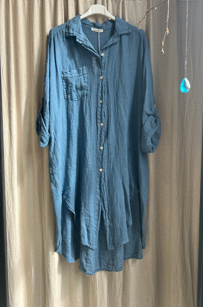 Oversize skjortekjole i 100% lin ~ Flere farger