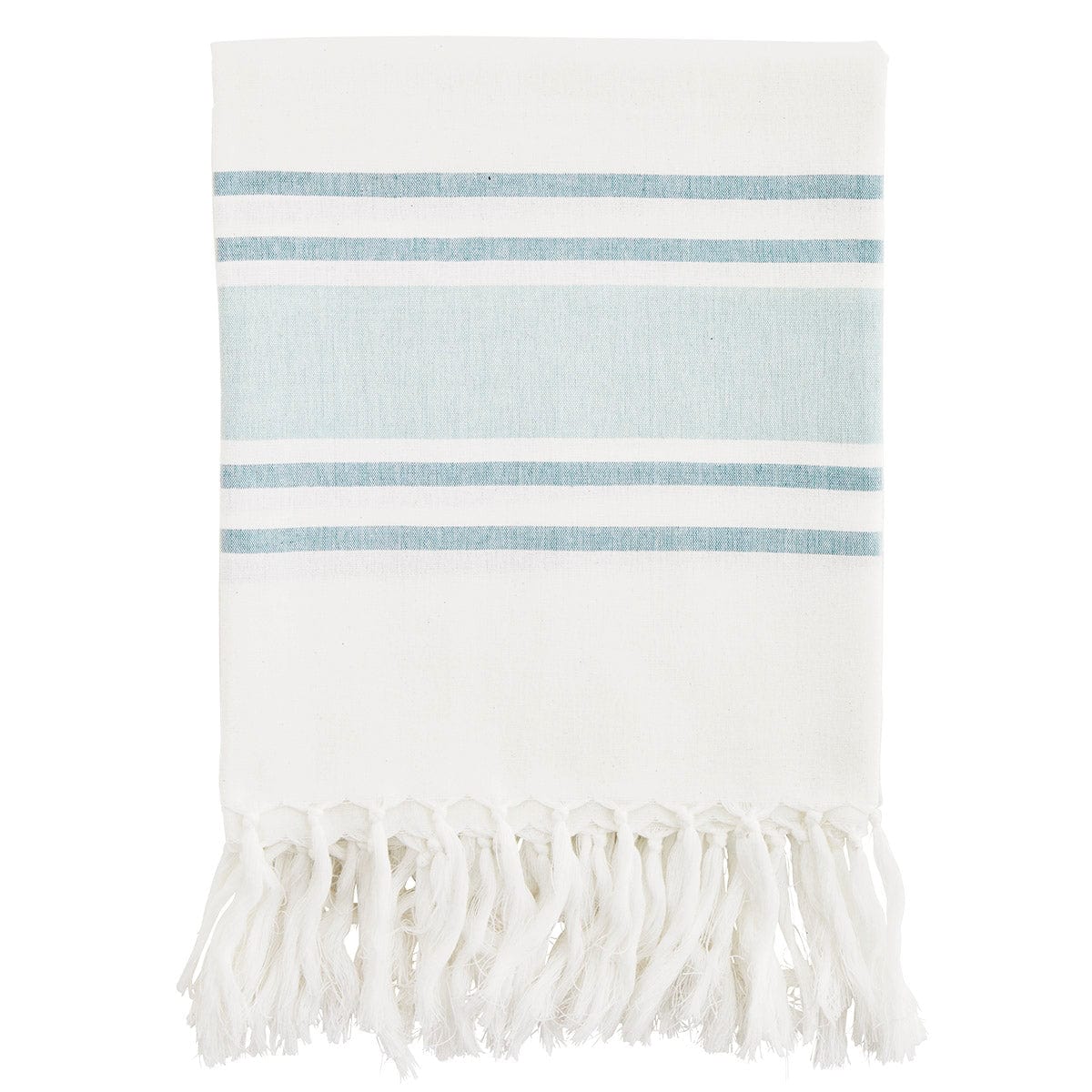 Deilig bomullshåndkle med frynser. Hamam håndklær tørker raskt, tar liten plass og er perfekt i strandvesken eller piknik kurven. Dette i off-white og mint.